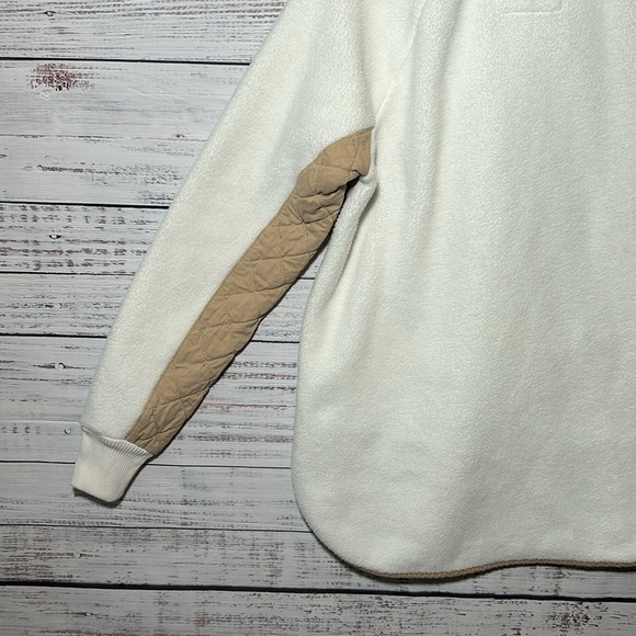 Abercrombie & Fitch Asymmetrical Snap Up Fleece Sweatshirt White and Tan Small - Picture 14 of 16
